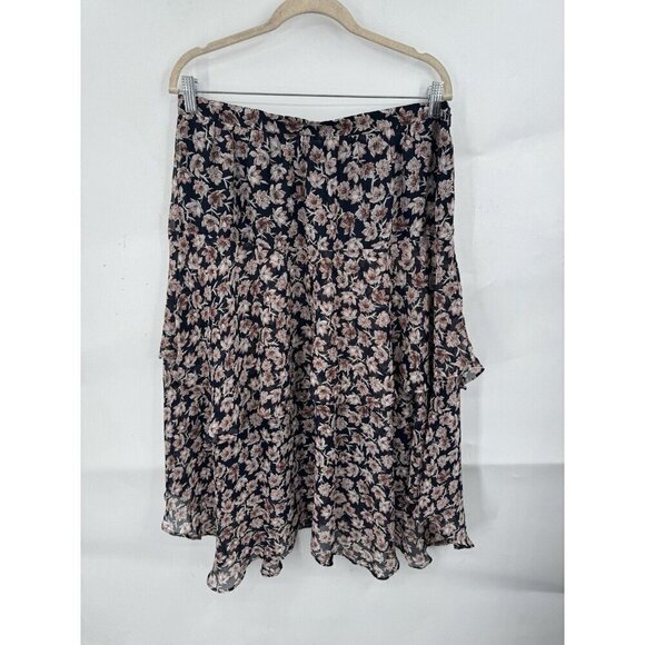 Loft Midi Skirt Women 12 Cottagecore Floral Peasant Flare Ruffle Bohemian Preppy - Picture 1 of 9